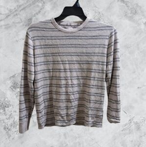 GAP Men's Cream and Black Striped Long Sleeve Shirt
